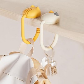 2 Pcs Cute Desk Hook Set - Cat Pattern Holder Hanger for Table for Bag/Handbag/Table Purse/Headphone, Students' Desk Hook Holds up to 11 Ounces(White, Orange)