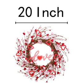 20 Inch Valentine's Day Wreath for Front Door Valentine's Day Decorations Artificial Red Pink Heart Wreaths Valentine's Day Gift for Anniversary Wedding Party Wall Window Home Decor