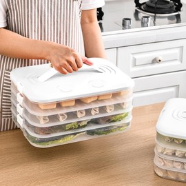 OFFKITSLY Food Storage Containers with Lids, Plastic Cookie Storage Containers Airtight, 4-Layer Stackable Food Containers Dumpling Storage Box, White