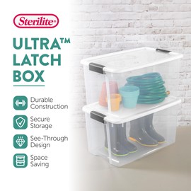 Sterilite 4 Pack Ultra Latching Box, Storage Bins with Lids, Clear Plastic, 70 Quart - Heavy-Duty Organizing Containers for Closet, Bathroom, and Office