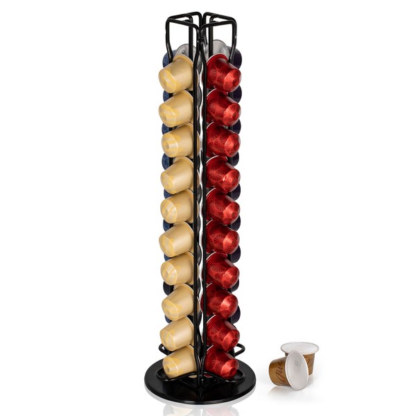 RECAPS Coffee Capsules Holder Compatible with Nespresso, Coffee Pod Holder for Original 40 Coffee Capsules, Rotating Design, Coffe Storage Rack for 40 Pcs Pods Coffee Holder Stand