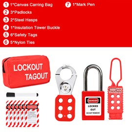 Lockout Tagout Kit, WenzhiIoT Lock Out Tag Out Kits Electrical, Group Lockout Hasps, Loto Tags, Lock Out Tag Out Padlocks (2 Key Per Lock), Zip Ties for Safe Electrical Locking