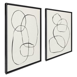 Kate and Laurel Sylvie Modern Circles and Going in Circles Framed Linen Textured Canvas Wall Art Set by Teju Reval of SnazzyHues, 2 Piece 23x33 Black, Decorative Abstract Art Prints for Wall