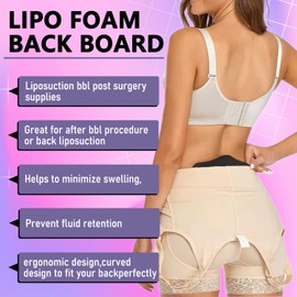 SEIPURUNM BBL Lipo Foam Back Board for Post-Surgery Recovery - Ergonomic Lumbar Compression Board, Surgeon-Approved Support for Liposuction, BBL, Tummy Tuck & C-Section (8.9" x 5.9" x 0.6", black)