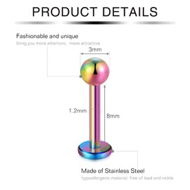 incaton16G Lip Rings Studs 316L Stainless Steel Clear Labret Cartilage Helix Tragus Earring Ring Stud Piercings Jewelry for Women Men Girls 8mm Bar Length