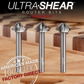 Ultra-Shear Juice Groove Router Bits, 1/2" Cove With 45 Vee-Groove, Carbide Head, USA Made, 3 Flute, CNC Bits for Cutting Board - US22545JGV