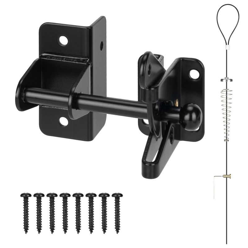 SANKINS Self-Locking Gate Latch with Spring Cable Pull for Wooden