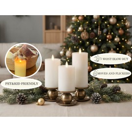CozierGlow Flameless Pillar Candles Flickering with Remote Timer, Battery Operated LED Candles Up to 400 Hours, 3D Moving Flame Real Wax Candles, Set of 3, D3 x H4, 5", 6",Remote Included (White).