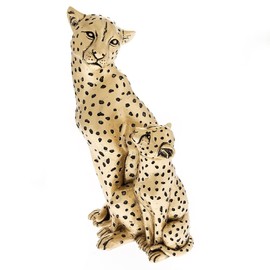 Gold Metallic Effect Resin Parent Cheetah & Baby Cub Animal Sculpture Figurine Ornament | 25cm Height | New Home Ornament | Birthday Present