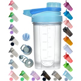 A Stylish Mechanic Design 16 OZ/500 ML Shaker Cup w. Twist Cap Lockable,Large Moden Loop,Anti-Drop,BPA Free,Leak Proof,A Small Plastic Microwaveable Blender for Protein Shakes (Blue Lid & Clear Cup)