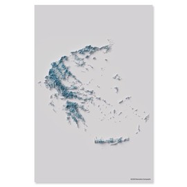 Restoration Cartographic Greece Minimalist Relief Map, Topographic Wall Art for the Home or Office, Minimalist Series, 24 x 36 Inches