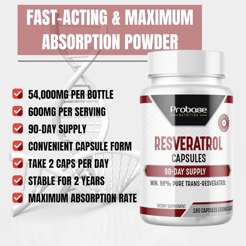 Probase Nutrition Ultra High Purity Resveratrol Capsules - 98% Trans-Resverat