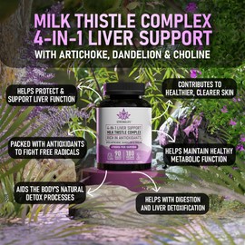 Milk Thistle Complex Capsules – 6000mg Silymarin Extract with Artichoke, Dandelion & Choline – Liver & Detox Support for Men & Women – 180 Capsules – 90 Day Supply
