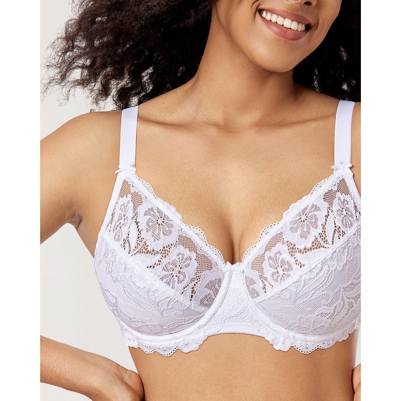 Delimira Women's Underwired Full Coverage No Padding Floral Lace Plus