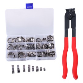 GIVIHGETI Hose Clamps Set, 80 Pieces Hose Clamps 5.8-23.5 mm (9 Sizes) Made of 304 Stainless Steel + Ear Clamp Pliers Hose Clamp Pliers Single Ear Hose Clamp Crimper Tool Kit