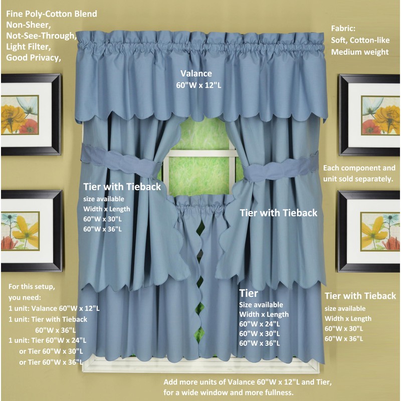 Today's Curtain, Orleans Scallop Curtain, Blue 36" Tier Pair and