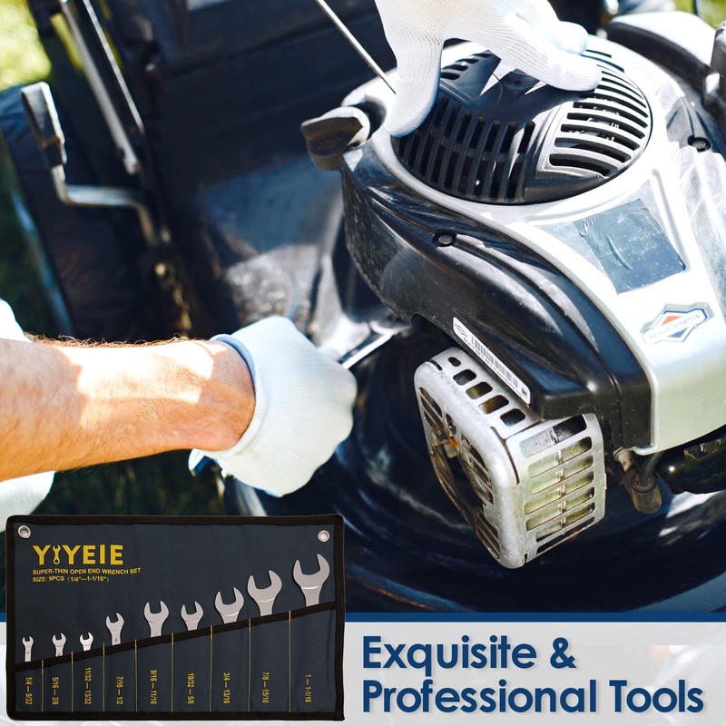 YIYEIE Super-Thin Open End Wrench Set, 9-Piece SAE, 1/4" to