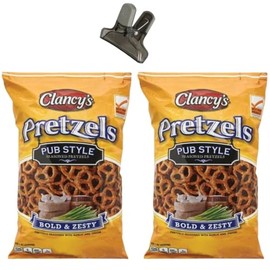 Generic Clancy's Pub Style Bold & Zesty Seasoned Pretzels Bundle, Includes Two (2) 12 oz Pub Style Seasoned Pretzels Bags and One Bag Clip (color may vary)