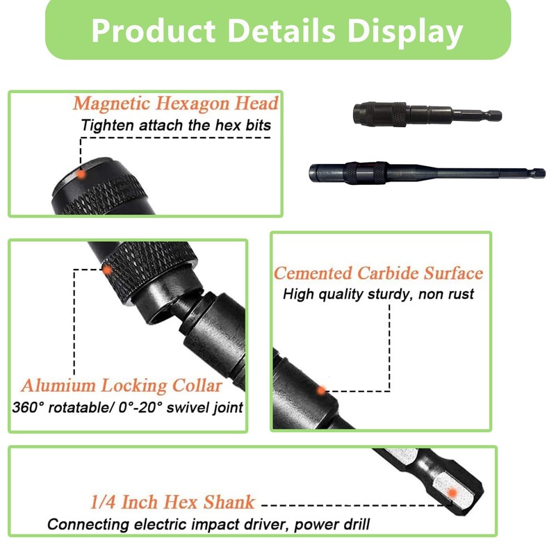 2 Pcs Magnetic Pivot Drill Bit Holder, 1/4 "Multi Angle