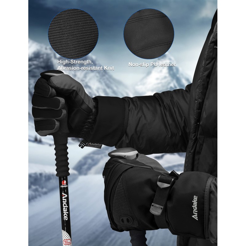 Andake Waterproof&Breathable Winter Warm Gloves Men&Women Ski Gloves Snow Warm