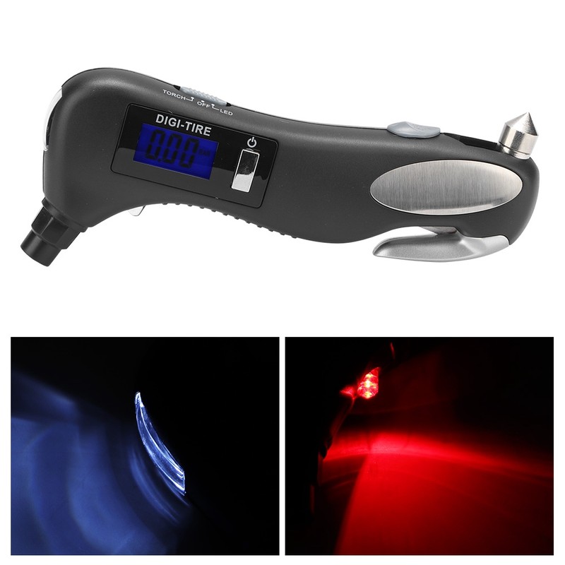 Multifunctional Outdoor Safety Emergency Car Flashlight Tire Pressure Gauge Cutter