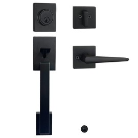 HISAFE Iron Black Front Door Lock Set Security Single Cylinder Slim Lever Door Lock with Deadbolt, Exterior Door Handle, Left&Right Handed, X-2010AMZ