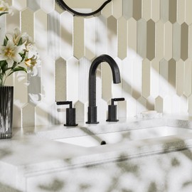 Phiestina Widespread 8 Inch 3 Holes 2 Handles Matte Black Bathroom Faucet, Hexagonal Bathroom Faucet with Metal Pop up Drain and Water Supply Lines, NS-WF003-MB