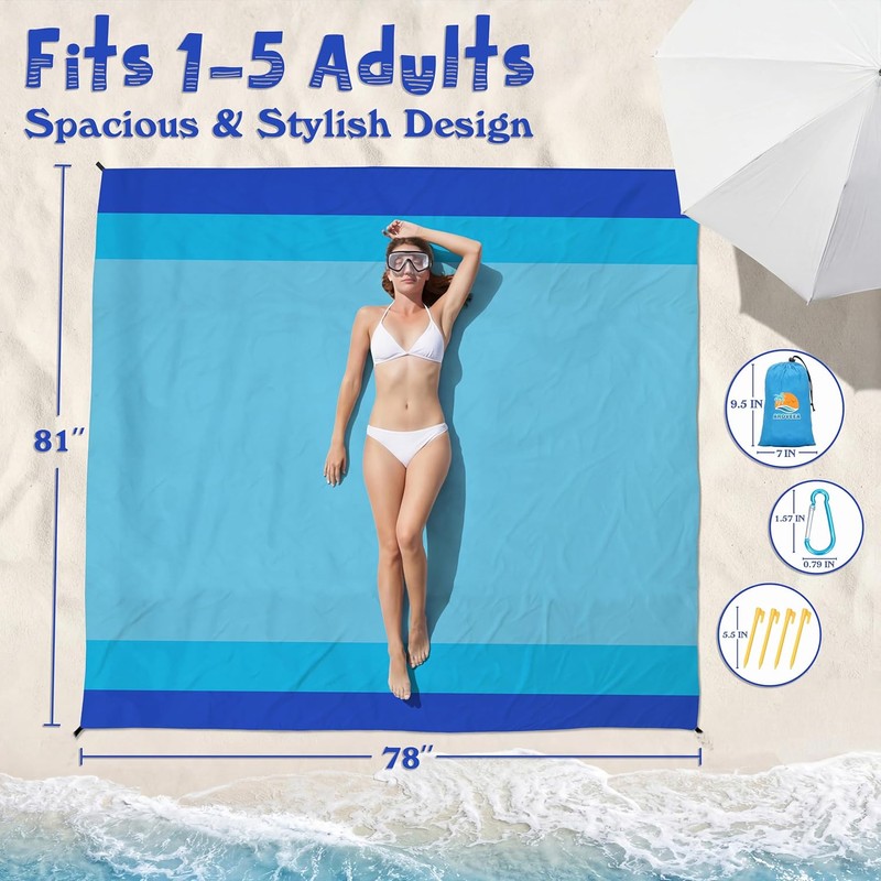 Aroveea Beach Blanket Waterproof Sandproof 1-7 Adult Oversized 78 ''