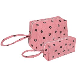 Funtlend Pack of 2 Cosmetic Bag Women's Cord Toiletry Bag Women's Cosmetic Bag Made of Cord Makeup Bag Cosmetic Bags Women's Cord Cosmetic Bag for Girls Travel Women, Pink-plum