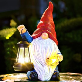 Vereemy Solar Garden Gnomes Outdoor Statues Garden Decor Fall Gnomes Birthday for Women Mom Art Resin for Yard Porch Patio Lawn Yard with Watering Can Lights Lantern