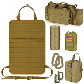 IronSeals Car Seat Back Organizer with 4 Pouches, Tactical Molle Panel Sag Proof Vehicle Seat Protector Automotive Seat Back Pad - Duffel Bag, Medical Pouch， Water Bottle Pouch and Molle Pouch