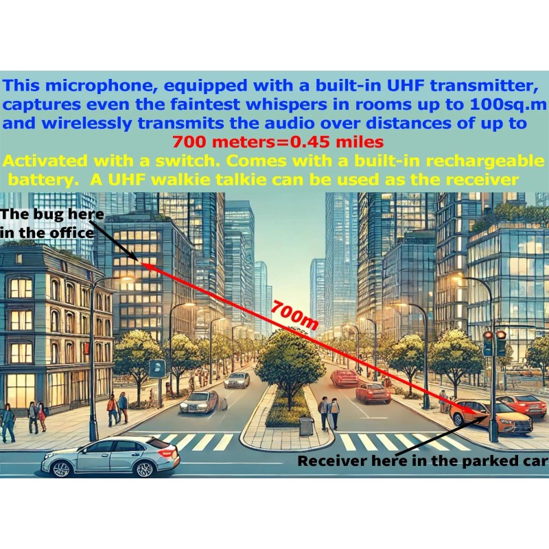 Spy-IL UHF Spy Audio Bug Microphone , Long Time Battery,