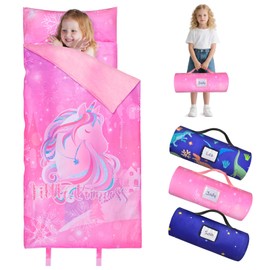 Toddler Nap Mat with Pillow Sleeping Bag for Kids, Boys and Girls Unicorn Soft Slumber Bags for Preschool, Kindergarten, 2-6 Years Sleeping Mats for Daycare