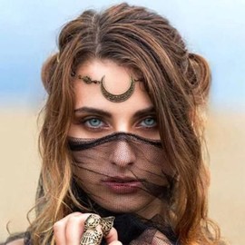 CAKURE Moon Head Chain Bohemia Gold Bronze Hair Chain Headpiece Vintage Forehead Hair Jewelry Gypsy Headpiece Hair Accessories for Women