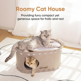 NATUYA Cat Cave Bed for Indoor Cats, Cat Tunnel House for Multiple & Large Cats Up to 10KG, Scratch Resistant Felt Cat Caves, Foldable Cat Hideaway Bed