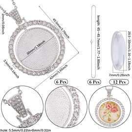 SOFPLATE 1 Box 24Pcs 30mm Round Rhinestone Trays Pendant Set Round Bezel Pendant Trays Glass Cabochon Blanks Double Sided Rotatable Tray with Silver Chains for Jewelry Making Supplies DIY Necklaces