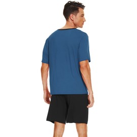 WiWi - Conjunto de pijama para hombre de viscosa de bambú de manga corta y pantalones cortos de pijama, ropa de dormir suave con bolsillos, S-XXL, B-prussian Blue/Black, Medium