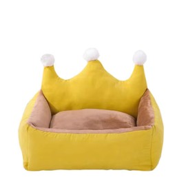 Dog Bed Washable Princess Crown Cat Couch Soft Plush Pet Sofa Nest Mat Kitten Puppy Cave Beds Cute Luxurious Cozy Kennel Cushion Small Medium Dogs Cats Sleeping Pad (Yellow Crown, XS Below 1.5 kg)