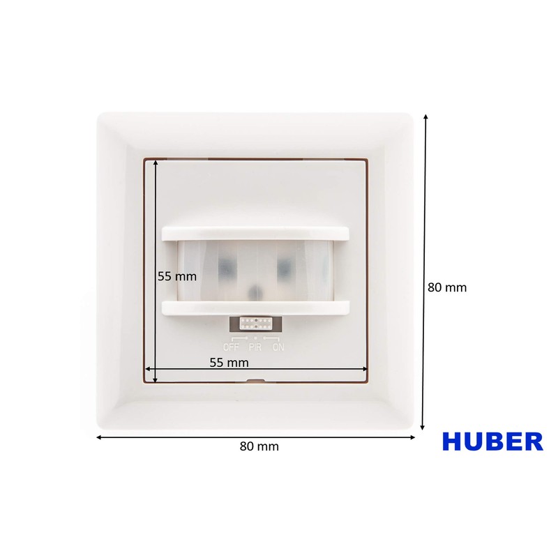 Huber Motion 180° Motion Detector, White, Recessed, Flush-Mounted, Energy-Efficient