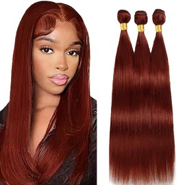 Tuheerst Straight Human Hair Bundles #33 Reddish Brown Human Hair 3 Bundles 50 g/PC Human Hair Extensions Real Hair Wefts Bundles Double Weft Remy Hair for Woman 12 14 16 Inches