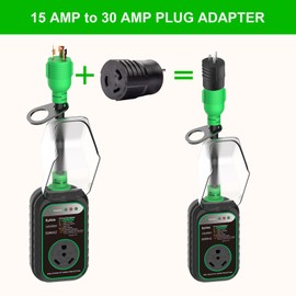 EyGde 15 Amp to 30 Amp RV Adapter with Surge Protector - Upgraded NEMA 5-15P Male to TT-30R Female Plug, 15A to 50A RV Circuit Analyzer Power Protection with Waterproof Cover for 30Amp Camper Trailer