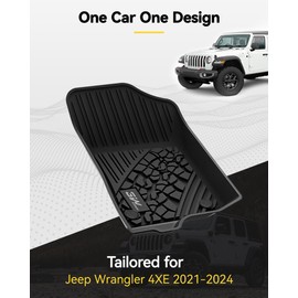 3W Floor Mats & Cargo Liner Custom Fit for Jeep Wrangler 4XE 2021 2022 2023 2024 (Non JL/JK), All Weather TPE Rubber Heavy Duty Car Liner Trunk Mat Wrangler 4XE Accessories (Hybrid & 4 Door)