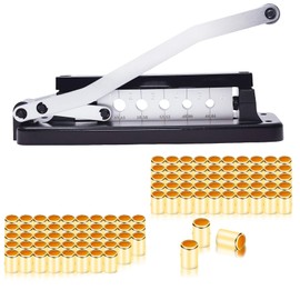 Air Hose Crimping Tool Kit, Heavy Duty Standard Hose Crimper with Ferrules (100PK) 0.593” ID x 1”& 0.656” ID x 1” for 3/8, 5/16, 1/4 Inch ID Inch PVC and Rubber Hoses, Crimper w/ 5 Hardened Steel Dies