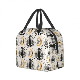 Nerxy Boho Cat Insulated Lunch Bag Cute Cats Magic Moon Witchy Lunch Box Containers Animal Reusable Soft Meal Tote Bag Kit Lunchbox for Women Kids Adults Work School Office Picnic Beach 8x5x8.5inch