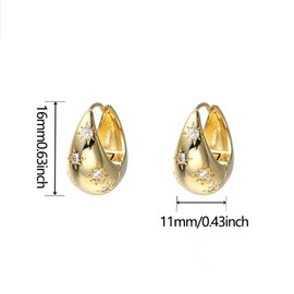 FDEETY Hoop Earrings Small Women's Cubic Zirconia Star Earrings Gold Chunky Thick Cartilage Huggie Hoop Earrings Lightweight Wide Earrings Girls, Metallic