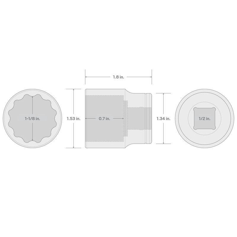 TEKTON 1/2 Inch Drive x 1-1/8 Inch 12-Point Socket |