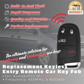 Boxonly Replacement Keyless Entry Remote Car Key Fob for Chrysler 4-Button Smart Key Fob with M3N-40821302, 433MHz Frequency, Built-in 46 Chip, for Dodge Charger, for Dart, for Challenger (2011-2018)