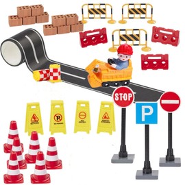 Super Idee Construction Site Gnome Miniature Gnome Door Accessory Set Barriers Traffic Signs Vehicles Road Miniature Dollhouse Fairy Door Nissedor Accessories Decorations for Christmas