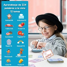 Juguetes de Aprendizaje con Tarjetas Flash Parlantes, Lectura Bilingüe en Español e Inglés, Máquina de Lectura de Juguetes Educativos con 224 Palabras