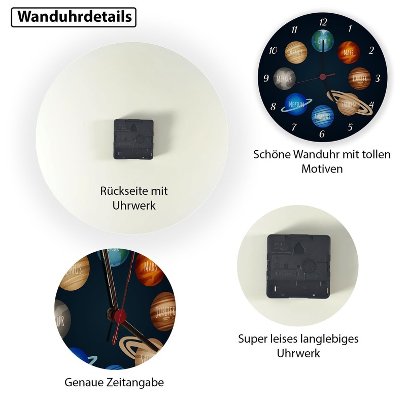 speecheese Planets of the Solar System Wall Clock Aluminium for
